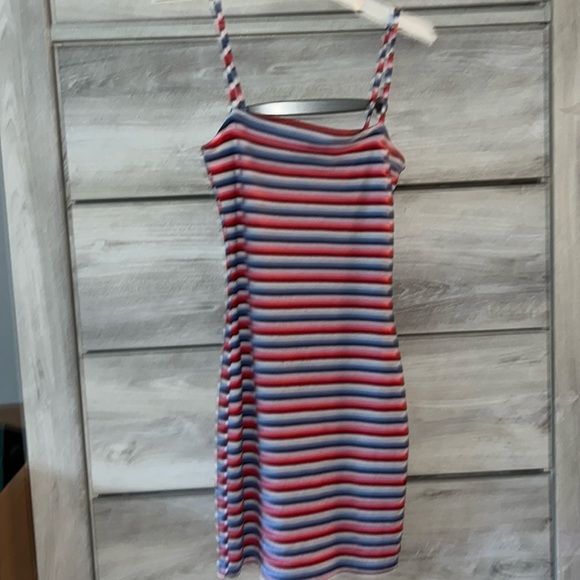 H&M (Divided) mini bodycon dress, red/white/blue/black striped size 4 - Picture 3 of 8
